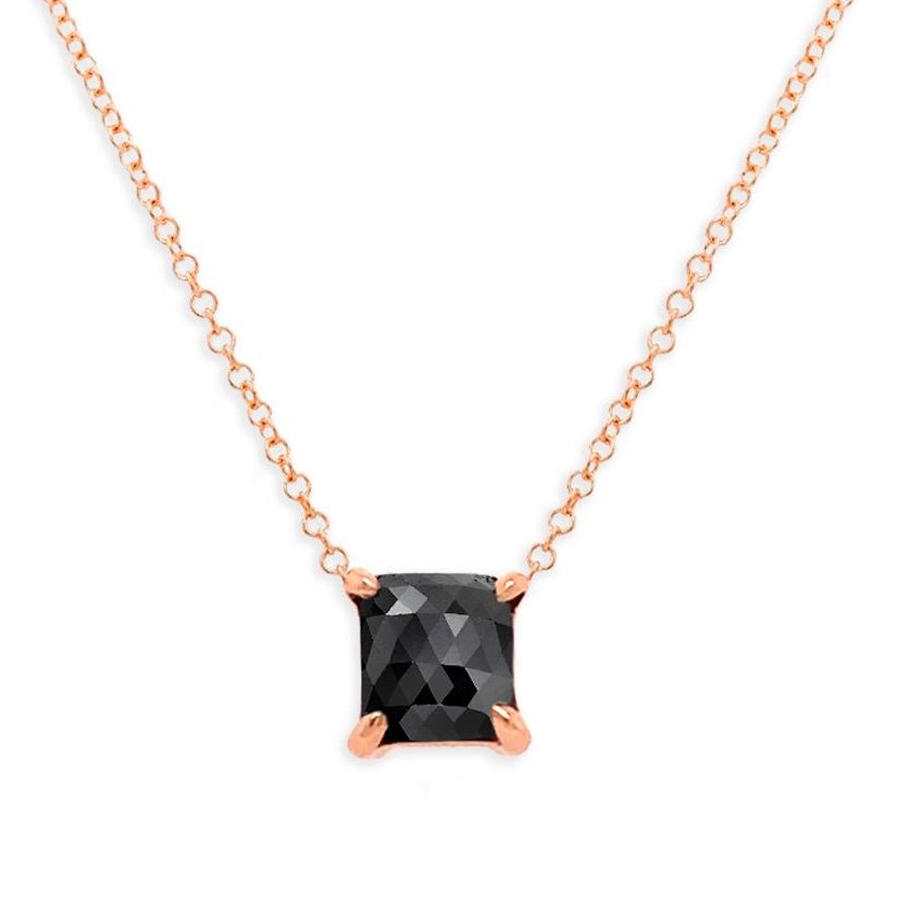 18k gold necklace with 1.02 ct cushion-cut black diamond pendant