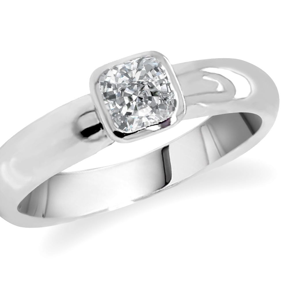 platinum solitaire ring with cushion-cut diamond