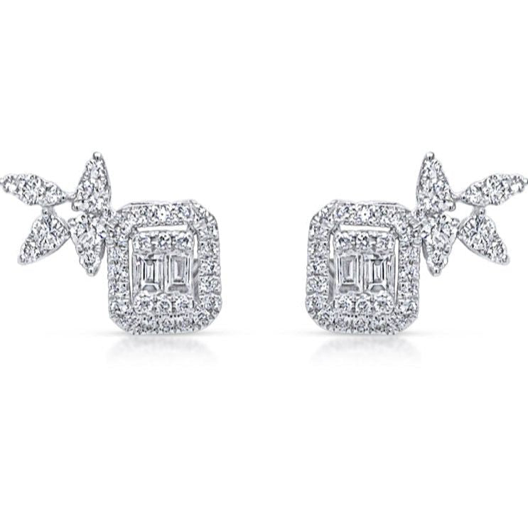 Illusion diamond halo stud earrings in 18k white gold – Diamond Tales