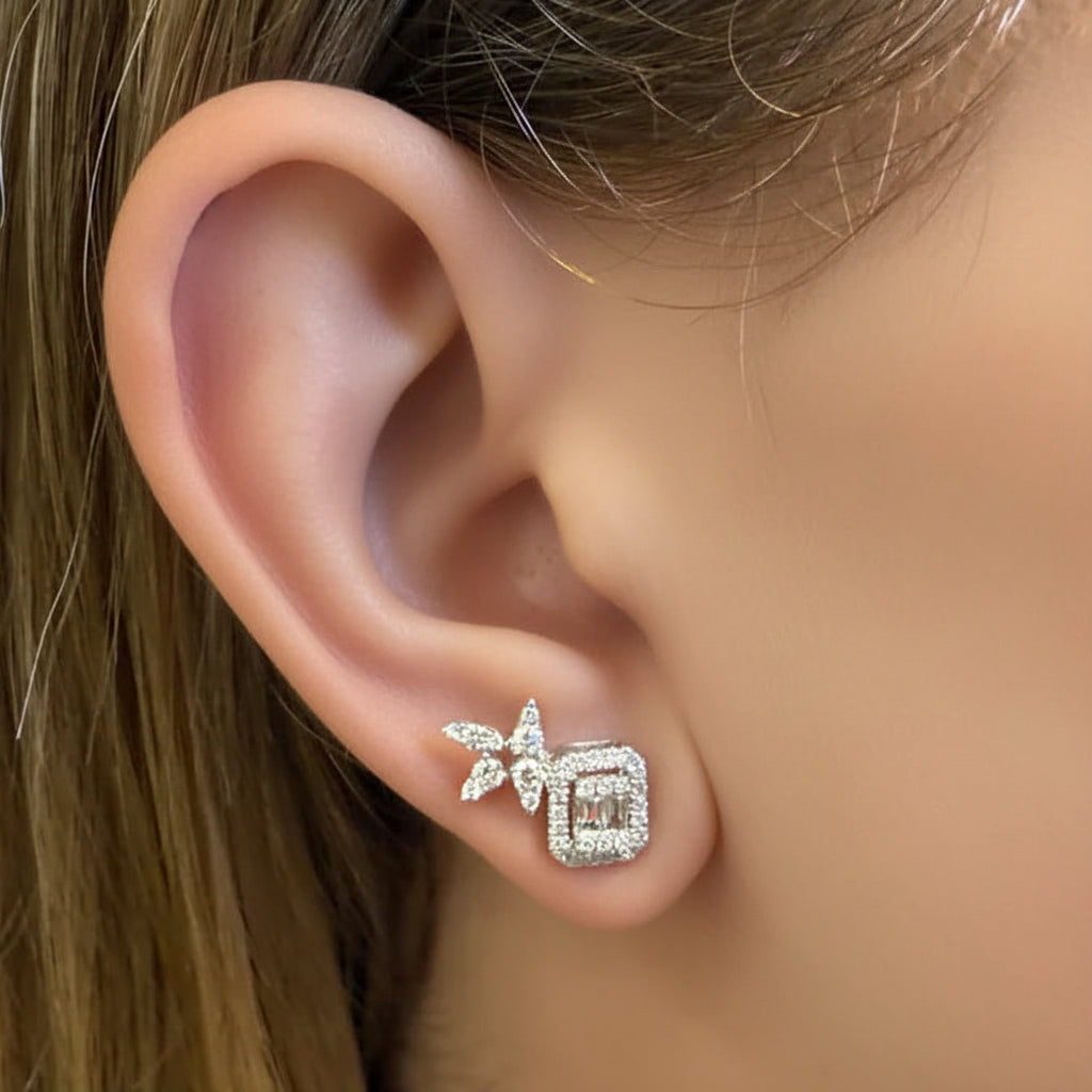 Illusion diamond halo stud earrings in 18k white gold – Diamond Tales