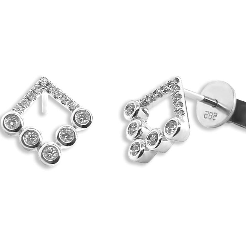 14k gold rhombus stud earrings with diamond accents