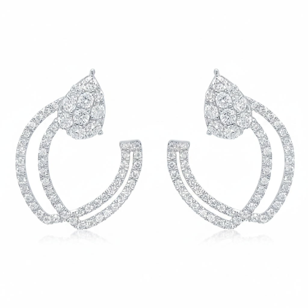 18K white gold double oval diamond hoop earrings