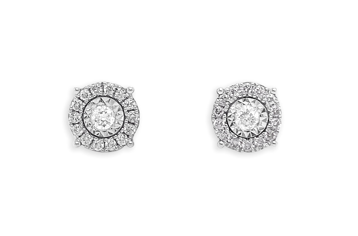Earrings 18kt Gold Full Halo & Round Diamonds - Diamond Tales Fine Jewelry