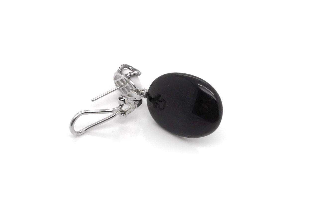 Earrings 18kt Gold Onyx & White Agatha Diamonds - Diamond Tales Fine Jewelry