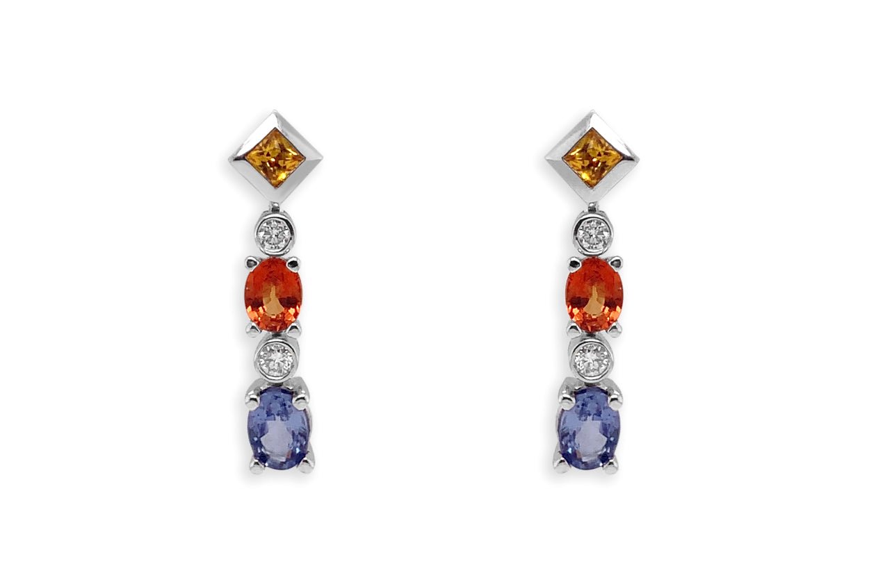 Earrings 18kt Gold Sapphires & Diamonds Drops - Diamond Tales Fine Jewelry