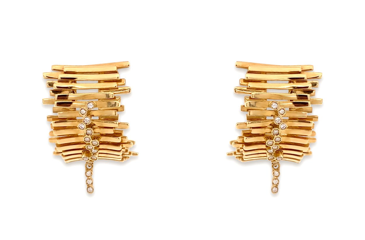 Earrings 18kt Gold Studs & Round Diamonds Drop - Diamond Tales Fine Jewelry