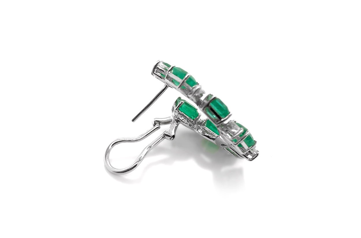 Earrings 18kt White Gold Look-At-Me Emeralds & Diamonds - Diamond Tales Fine Jewelry