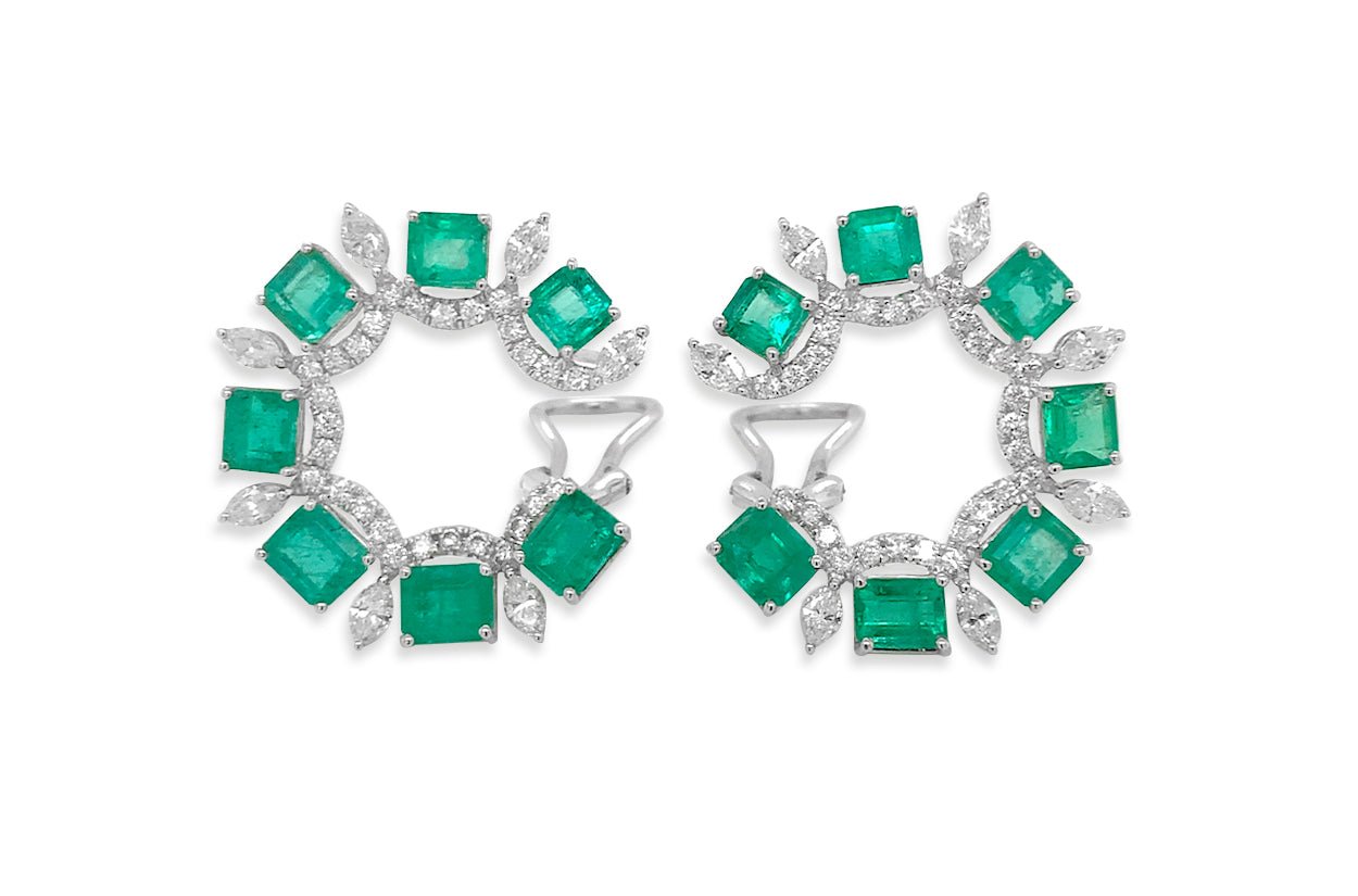 Earrings 18kt White Gold Look-At-Me Emeralds & Diamonds - Diamond Tales Fine Jewelry