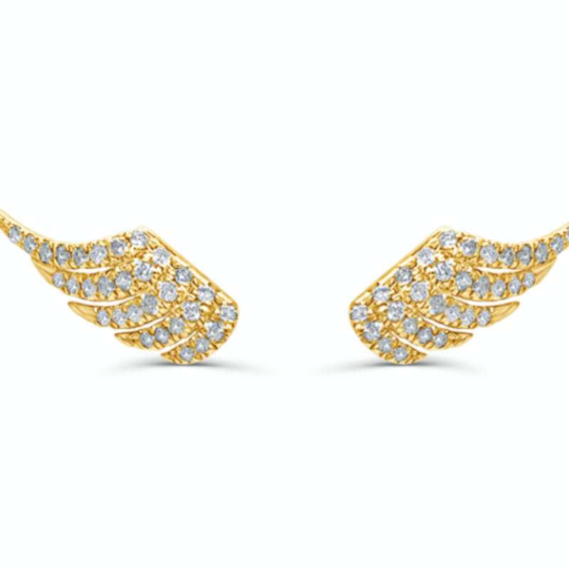 14k yellow gold diamond wing earrings with 60 round brilliant diamonds totaling 0.27 cts