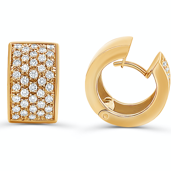 Five-row diamond huggie earrings in 18k yellow gold