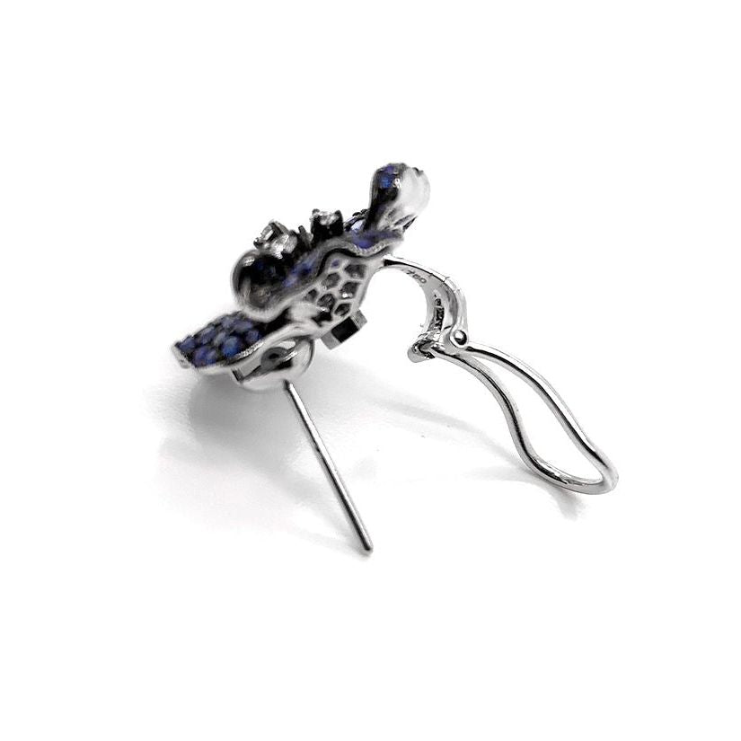 18k white gold flower earrings with gradient blue sapphires and diamond accents