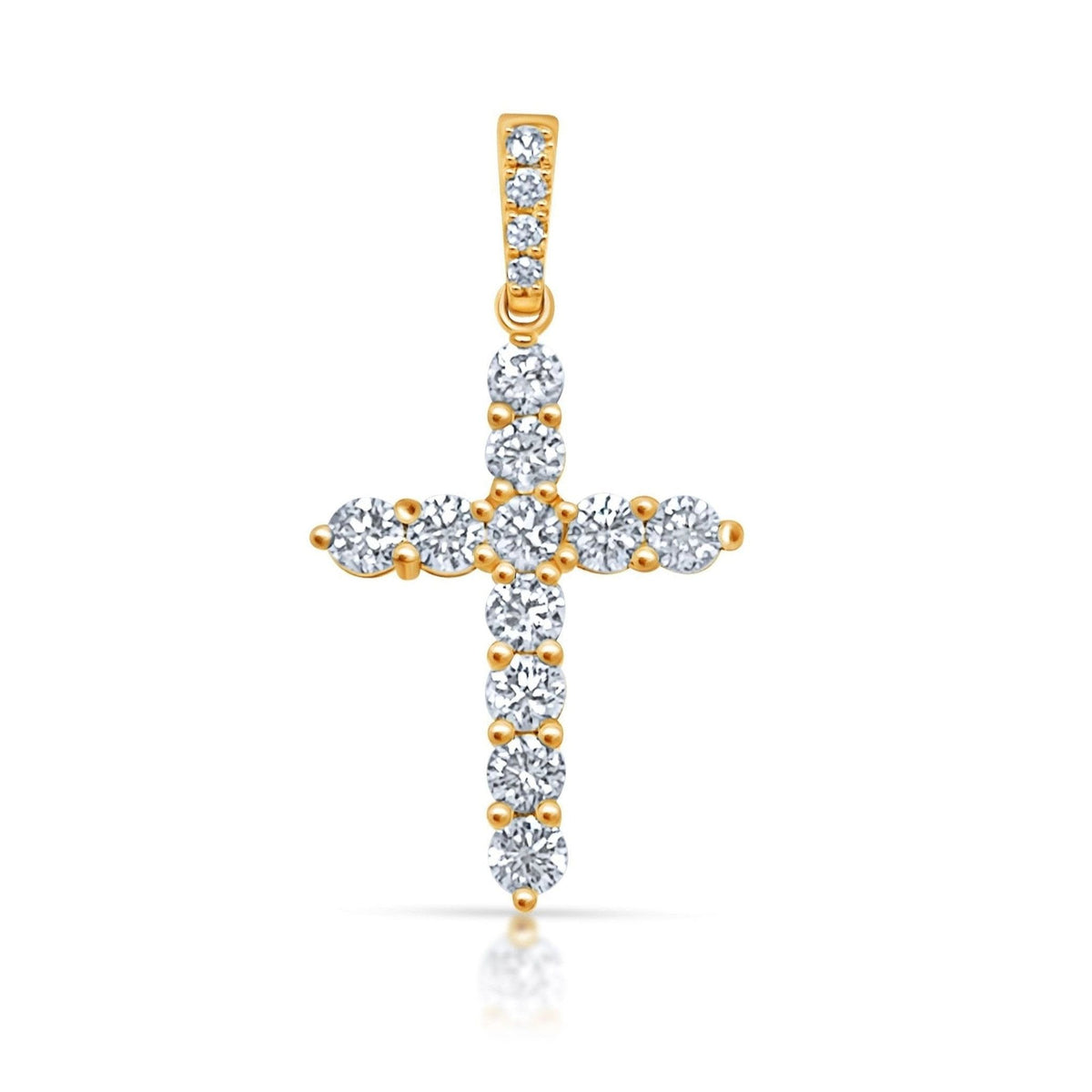 18k yellow gold geometric cross-shape pendant with round brilliant diamonds in a polished silhouette