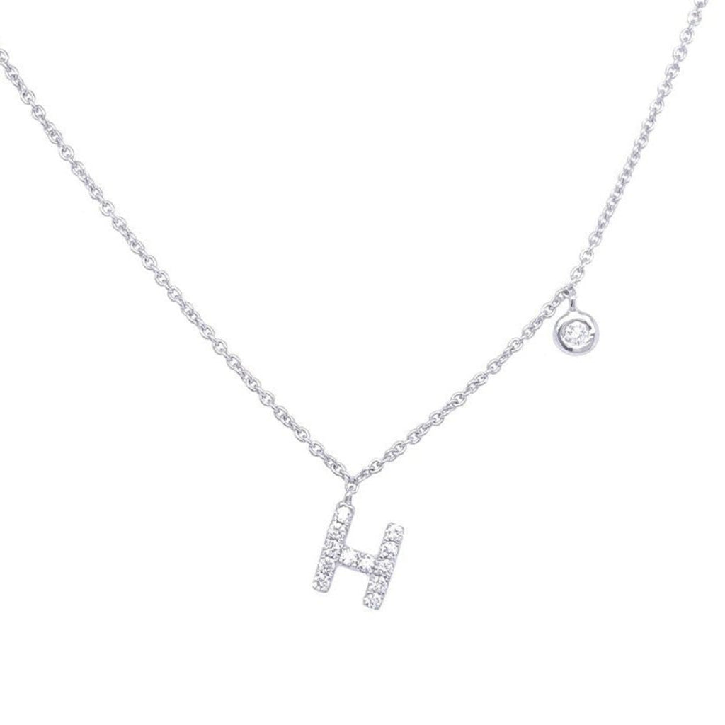 14k white gold initial H pendant necklace with diamond accent