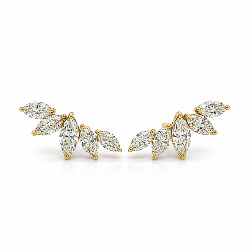 18k gold marquise diamond crawler earrings