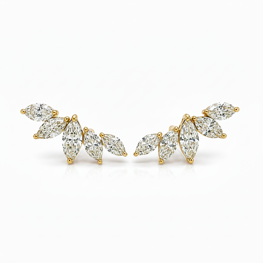 18k gold marquise diamond crawler earrings