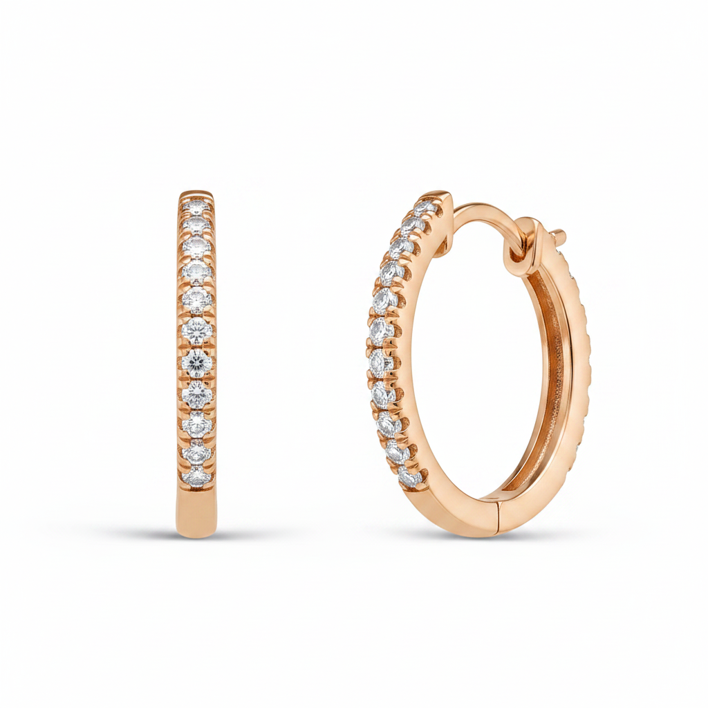 Mini diamond hoop earrings in 14k rose gold