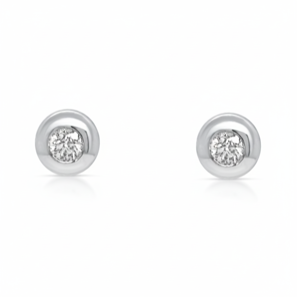 Mini domed diamond stud earrings in 18k white gold