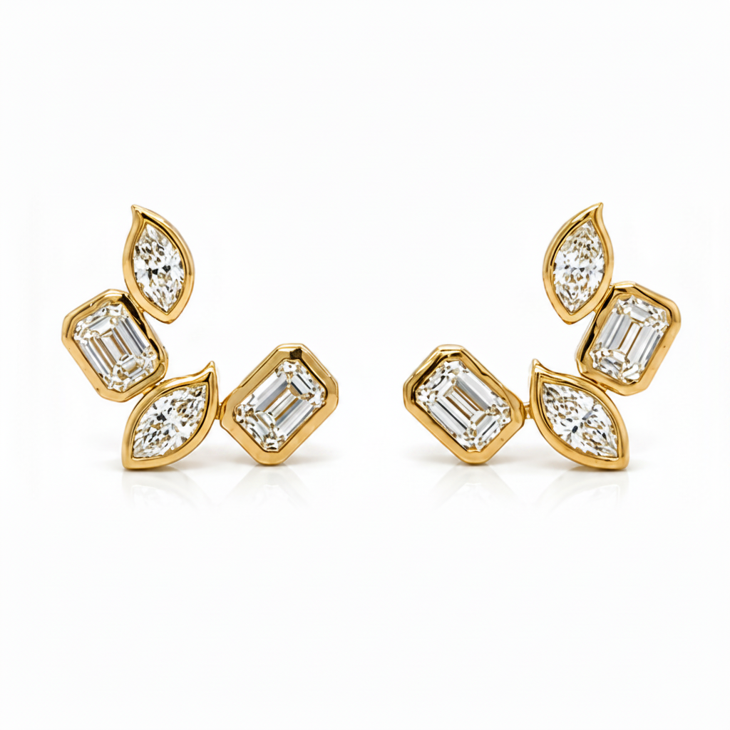 18k yellow gold earrings with mixed cut diamonds