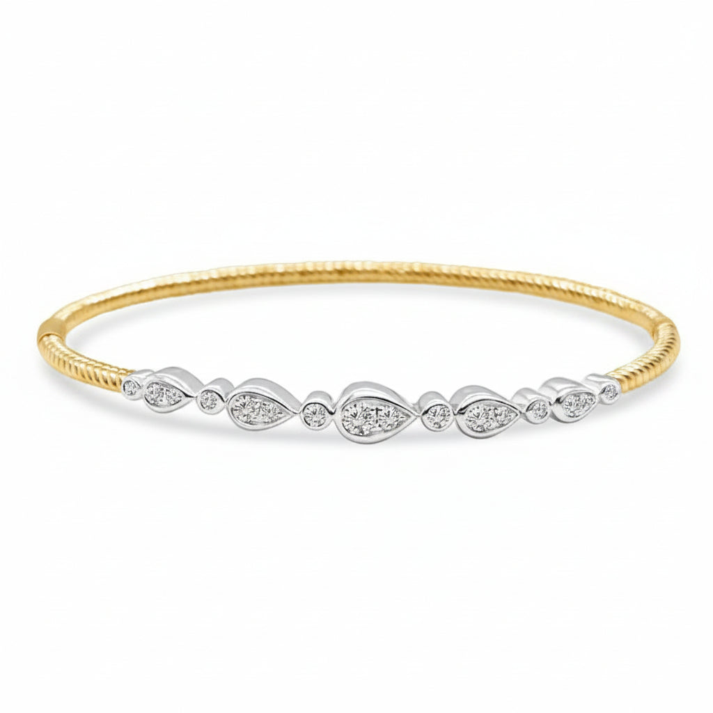 mixed gold diamond bangle bracelet in 14k gold with diamond accents