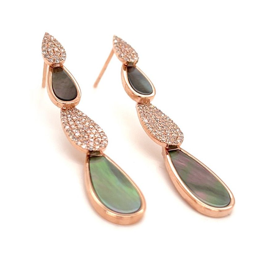 14k gold drop earrings with mother-of-pearl and diamond accents