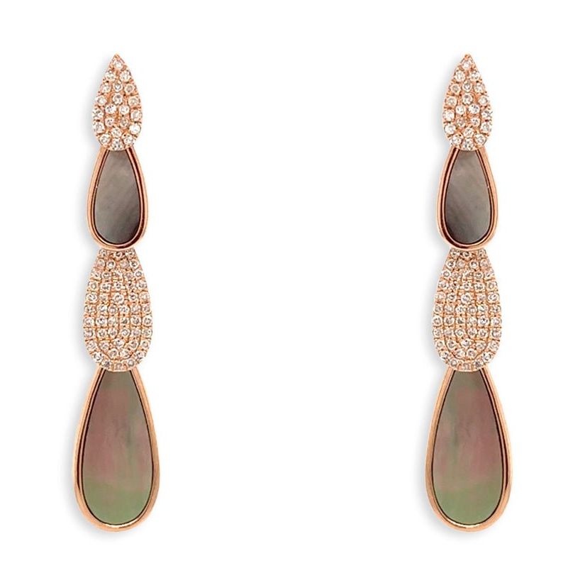 14k gold drop earrings with mother-of-pearl and diamond accents