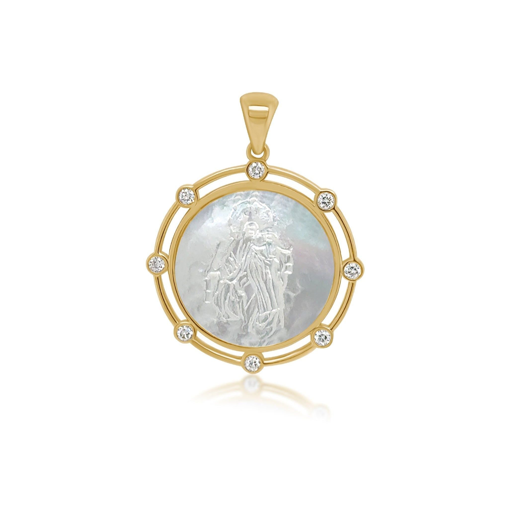 Mother of pearl and diamond medal pendant in 14k gold – Diamond Tales