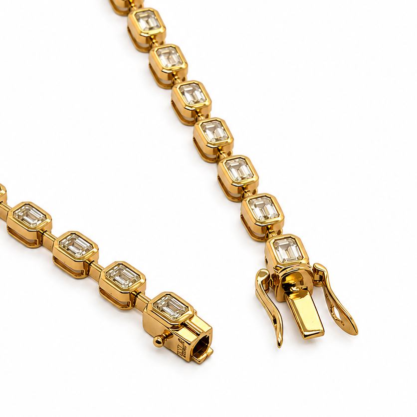 Fancy Yellow diamond tennis necklace shown at 17 inch length