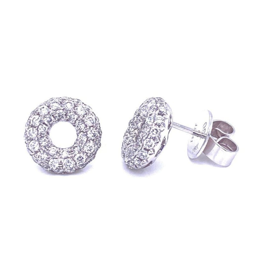 18k white gold Orbit earrings with circular design and 1.15 cts of diamonds