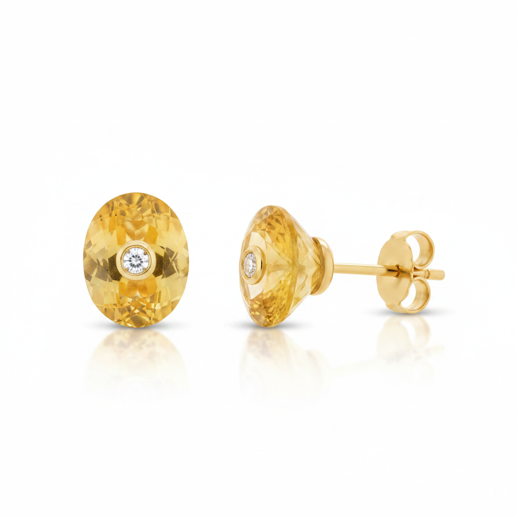 18k gold oval citrine and diamond stud earrings by Diamond Tales