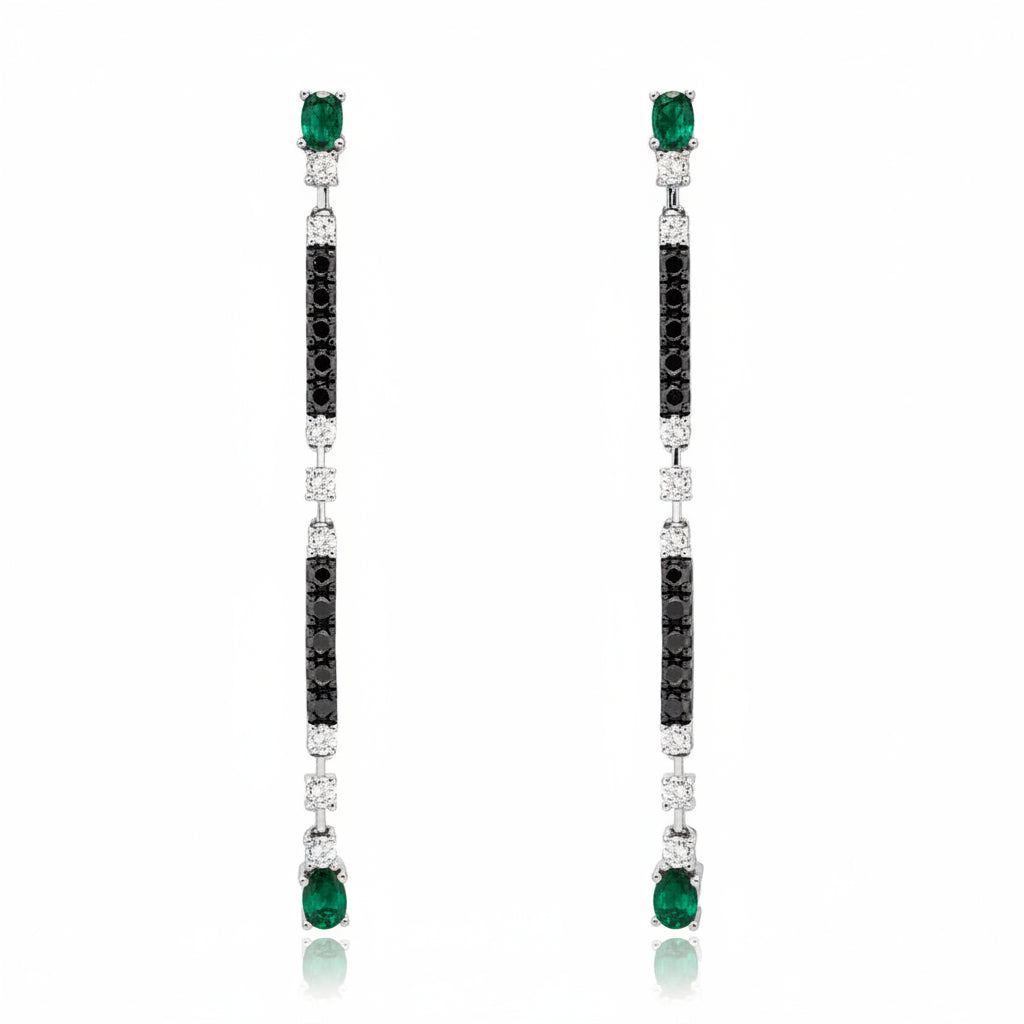 18k gold drop earrings with oval emeralds and diamond accents