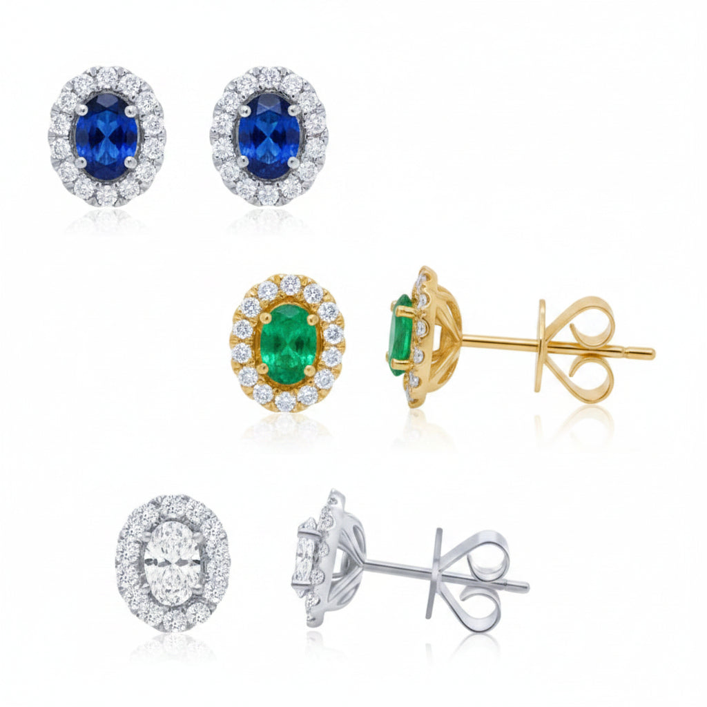 Oval gemstone earrings with removable diamond jackets in 18k gold – Diamond Tales