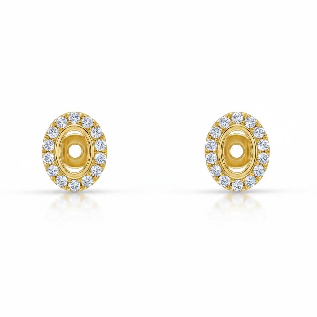 Oval gemstone earrings with removable diamond jackets in 18k gold – Diamond Tales