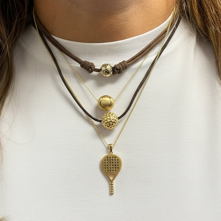 18k gold padel racquet pendant