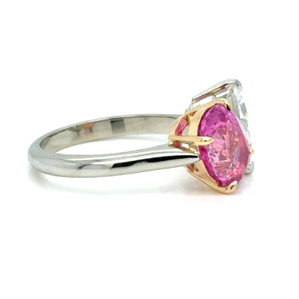Pear diamond and oval pink sapphire ring in 18k gold