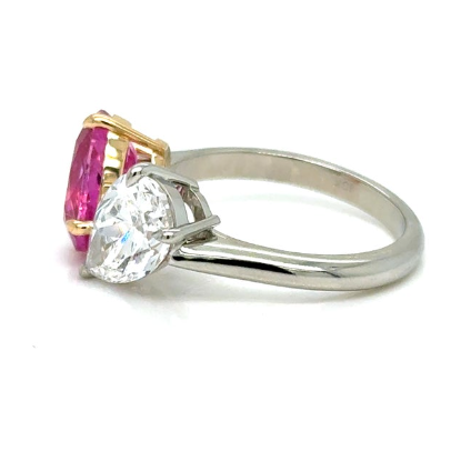 Pear diamond and oval pink sapphire ring in 18k gold