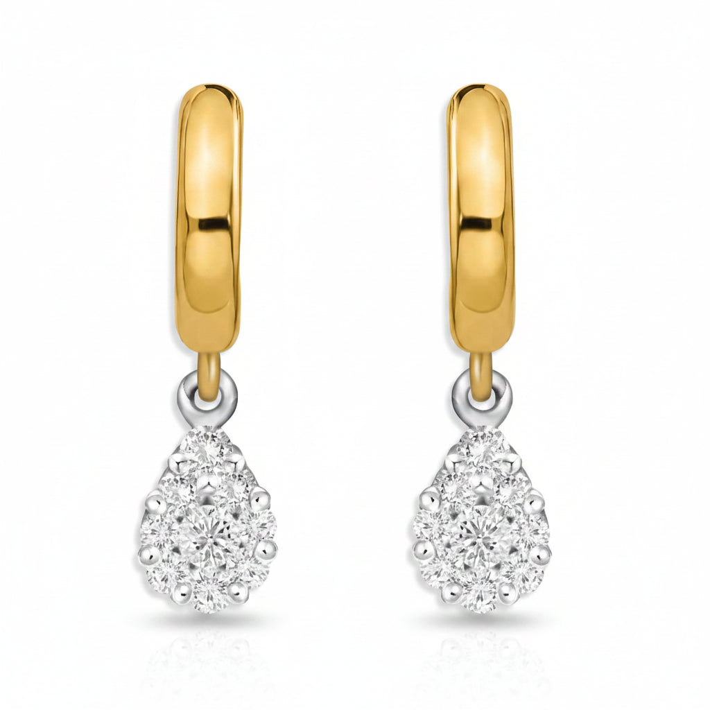 Mixed-gold huggie earrings with pear-illusion diamond drop
