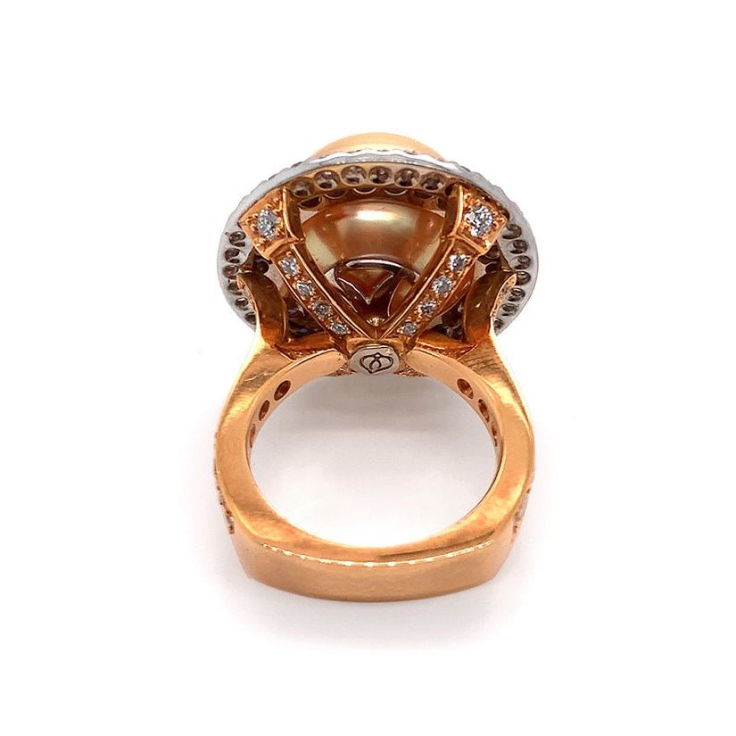 Pearl, sapphire, and diamond ring in 18k rose gold
