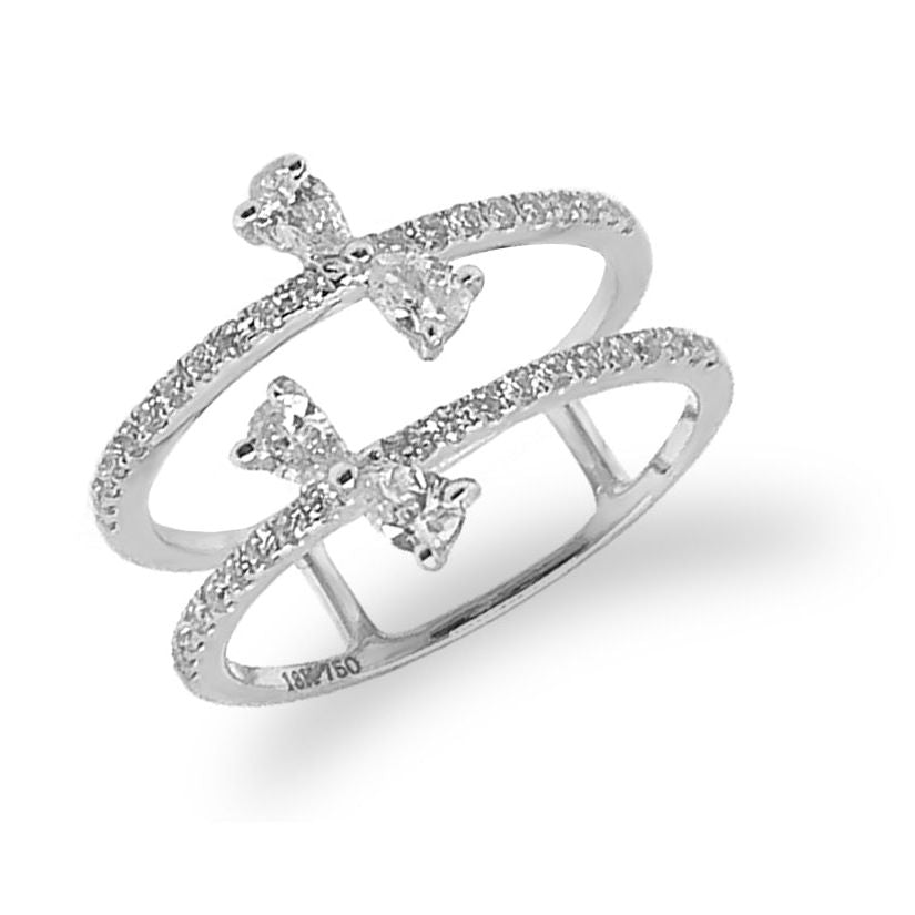 14k white gold ribbon-style ring with pear-shaped and pave diamonds totaling 0.56 cts
