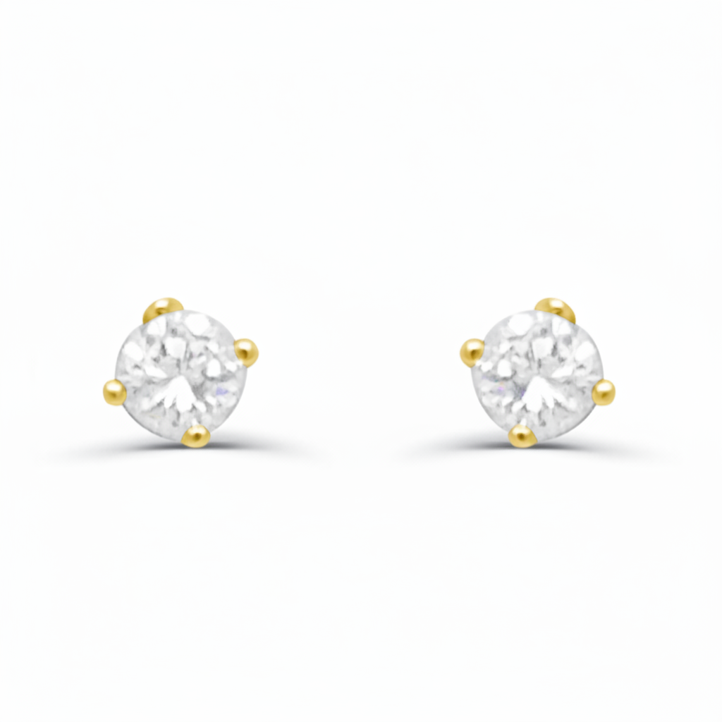 14k gold mini stud earrings with round diamonds