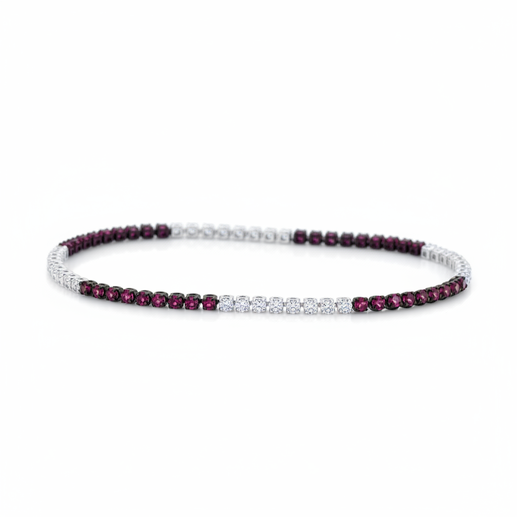 18k gold tennis bracelet with alternating rubies and diamonds