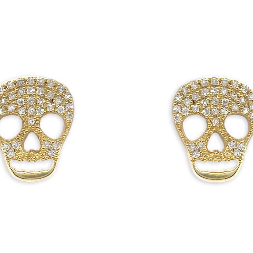 14k gold skull diamond stud earrings by Diamond Tales