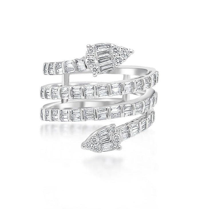18k white gold spiral ring with approximately 0.86 ct mixed-cut diamonds