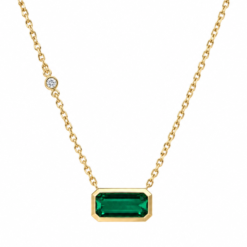 Emerald-cut tourmaline and diamond pendant necklace in 14k yellow gold