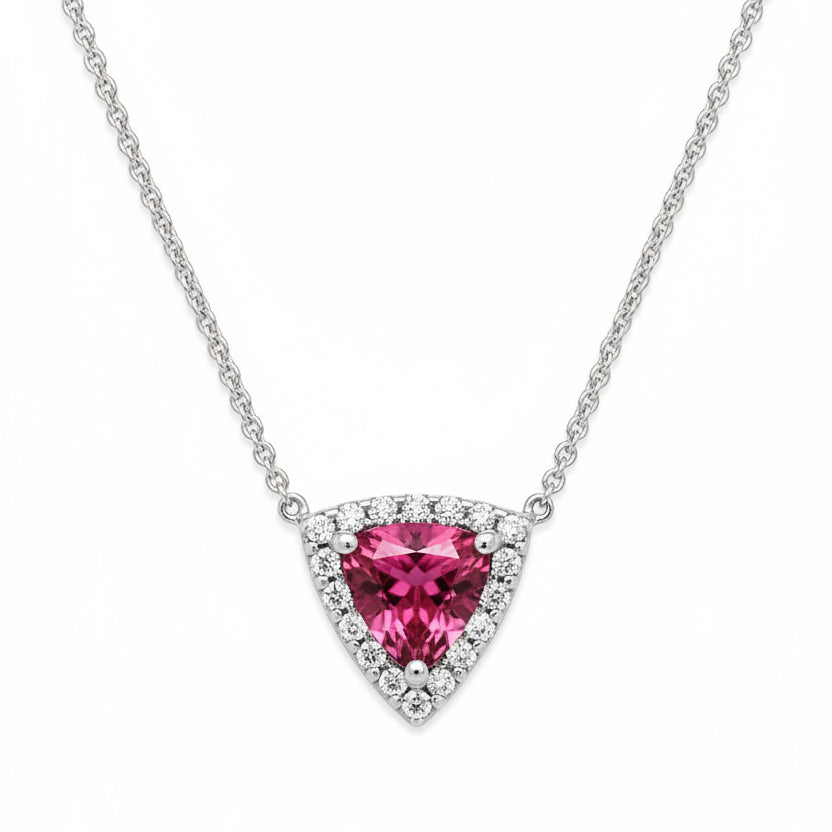 18k white gold necklace with trillion-cut tourmaline and pavé diamond accents
