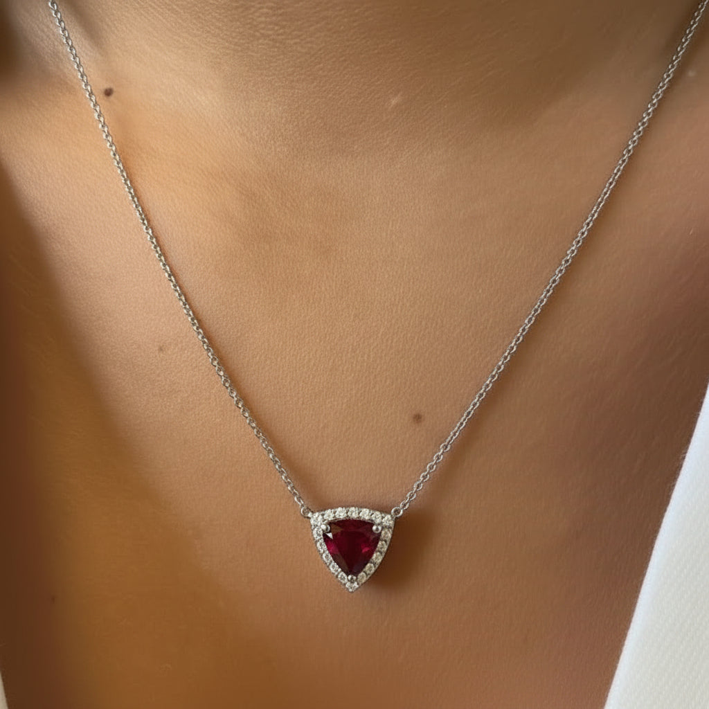 18k white gold necklace with trillion-cut tourmaline and pavé diamond accents