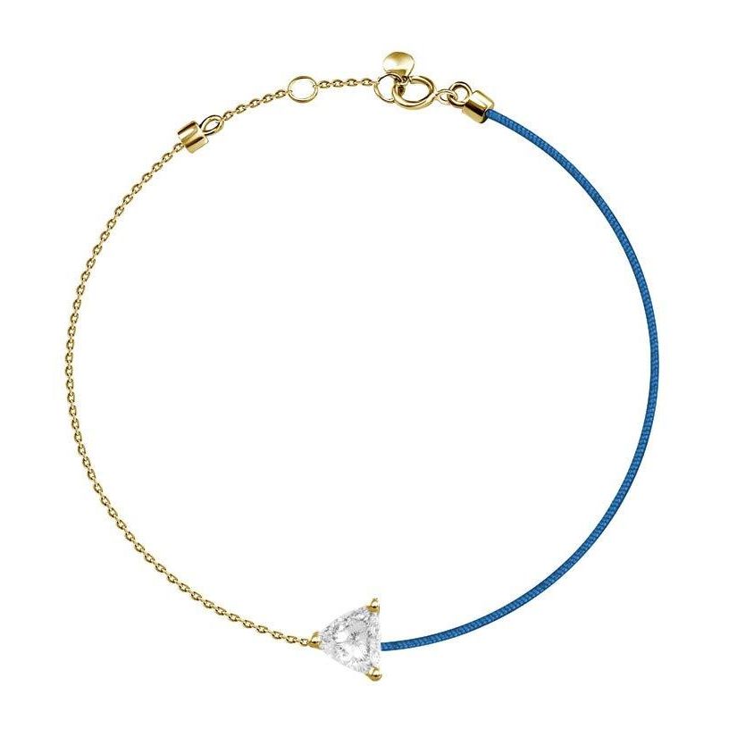 18k gold chain and silk cord bracelet with trillion-cut diamond centerpiece