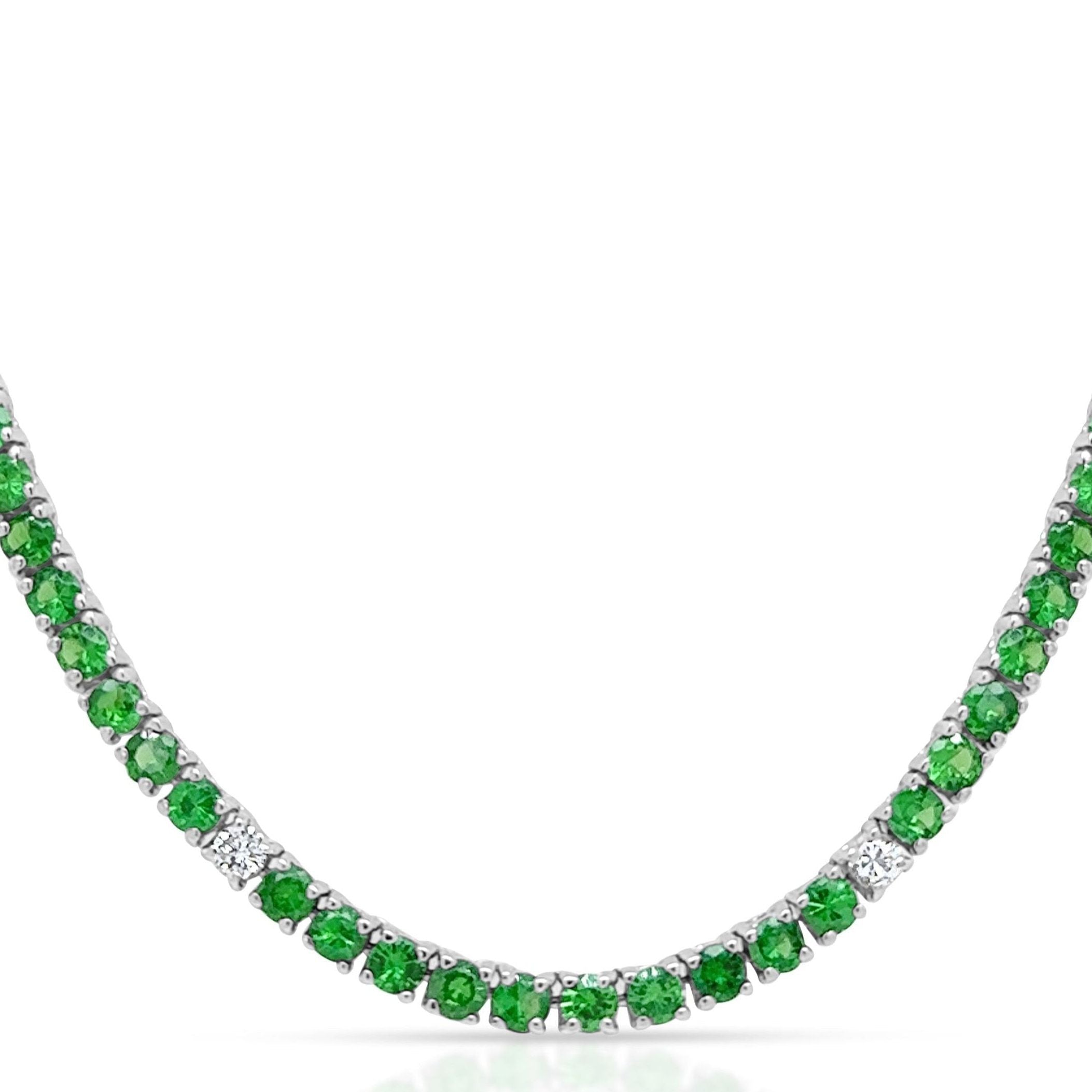 Tsavorite and diamond tennis necklace in 18k gold – Diamond Tales