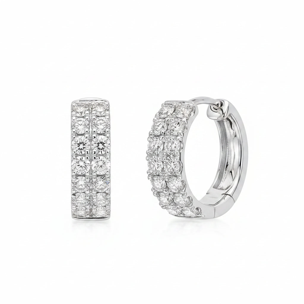 18k gold two row diamond huggie earrings by Diamond Tales