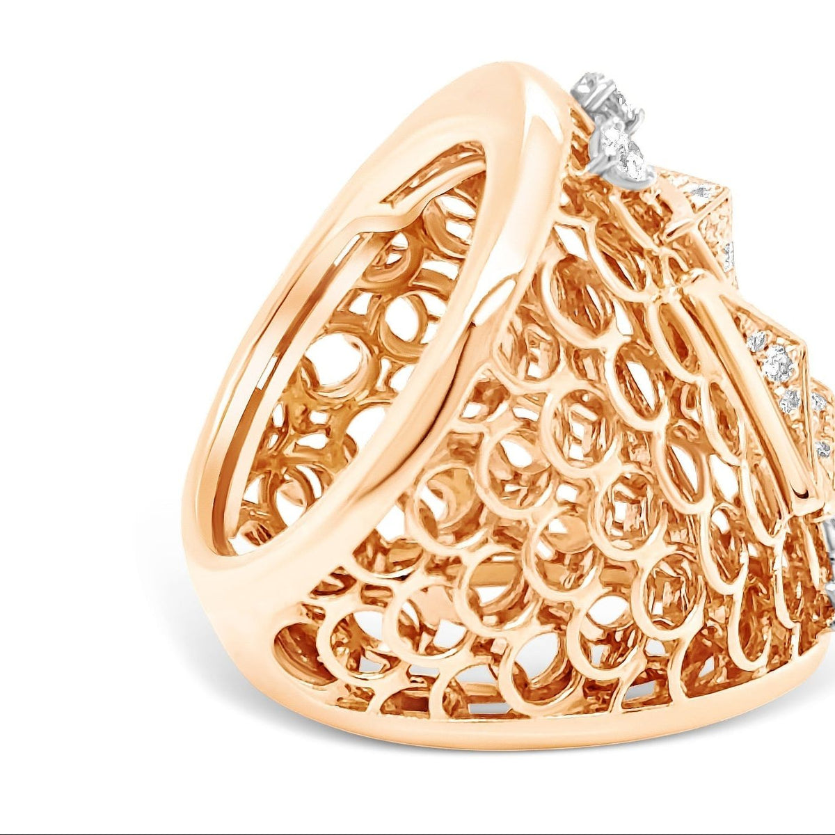 verhoeven joan of arc diamond ring in 18k rose gold with pave diamonds