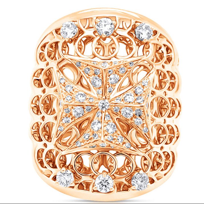 verhoeven joan of arc diamond ring in 18k rose gold with pave diamonds
